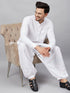 Men's White Cotton Blend Pathani Suit Set